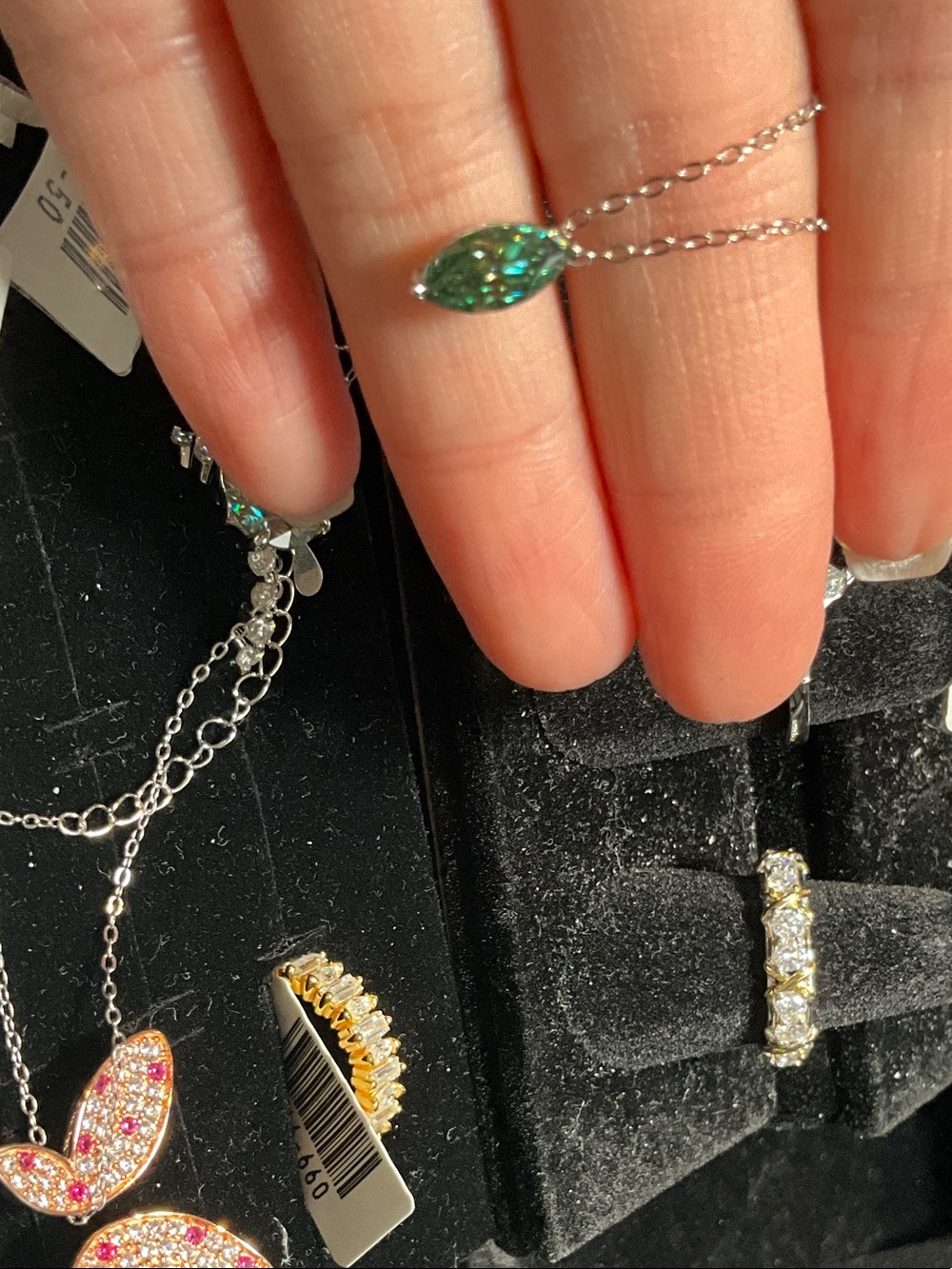 Delicate Silver Necklace with Green Marquise Pendant